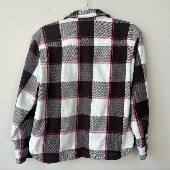 J. Crew Relaxed Flannel Shirt Jacket Shacket in Buffalo Check Brown Pink - Picture 5 of 8